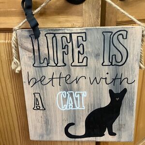 Solid Wood Cat Sign plus Star Candle Holder